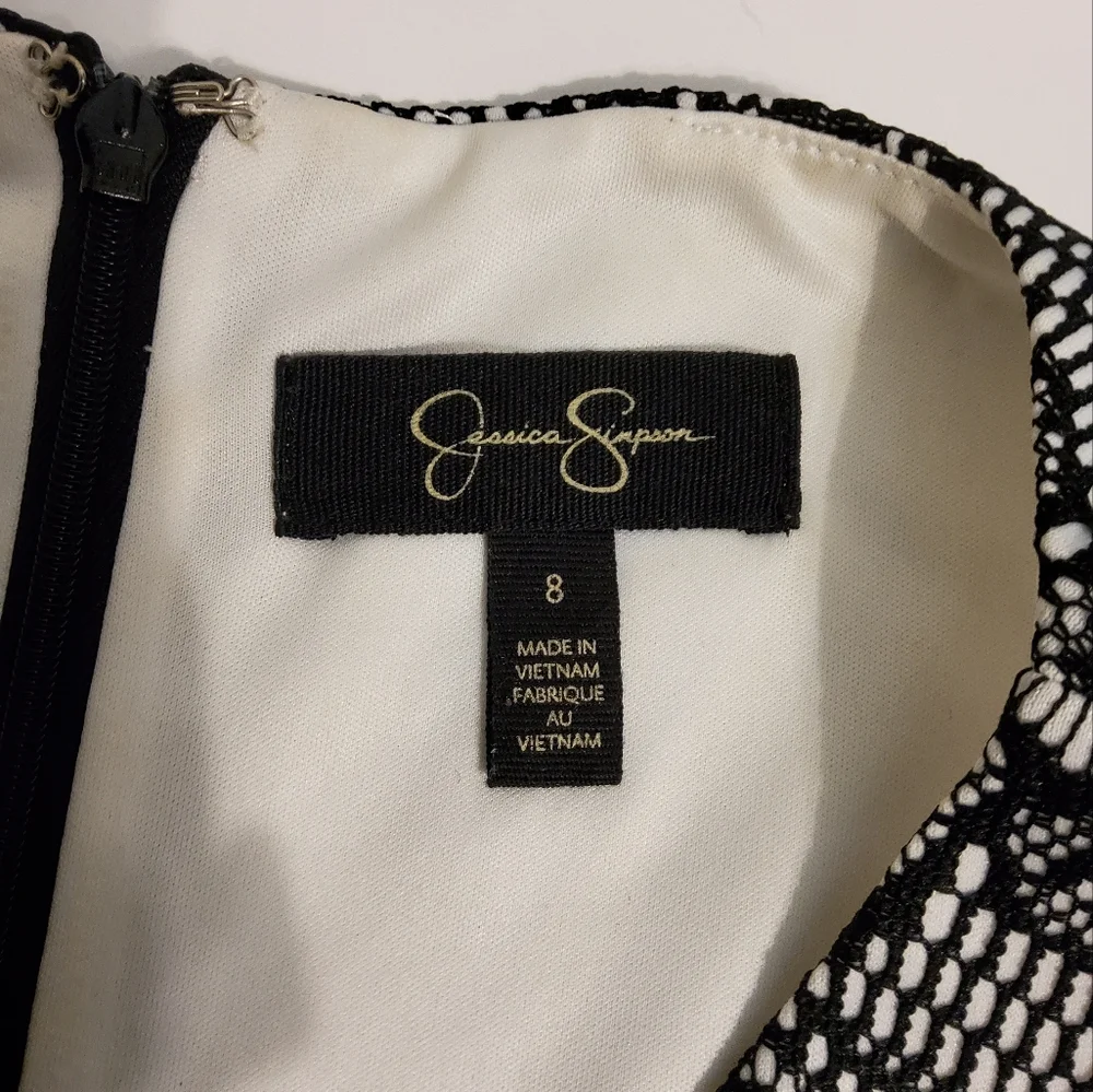Jessica Simpson Black/White Eyelet Embroidered Lace Sleeveless Sheath Dress Sz8 - Picture 8 of 10